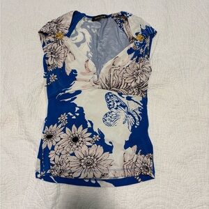 Roberto Cavalli Blue and White Floral Blouse